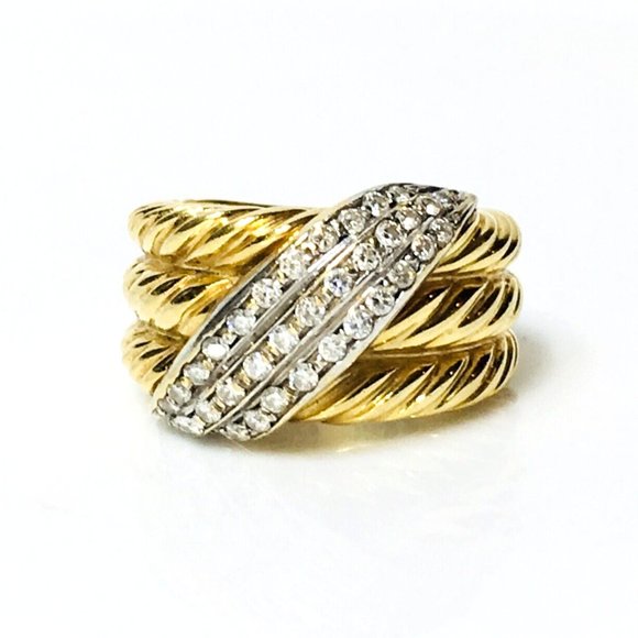 David Yurman 18k Gold Diamond Crossover Ring - Picture 7 of 7